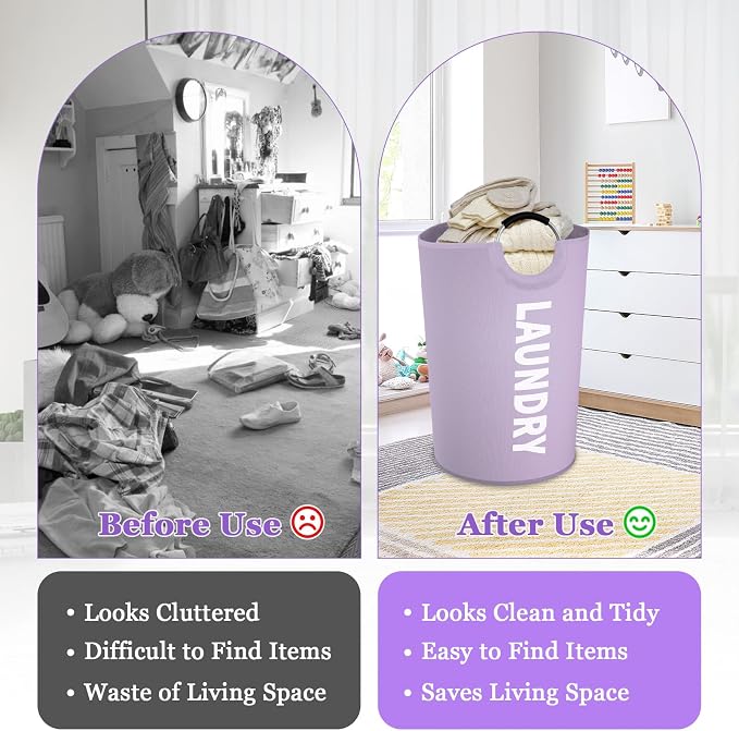 Super Large Laundry Basket with Handles, 125L Foldable Dirty Clothes Hamper for Adult, Stand-alone Laundry Hamper in 600D Oxford Fabric, Purple Storage Basket for Family, Guest House,Purple - Image 7