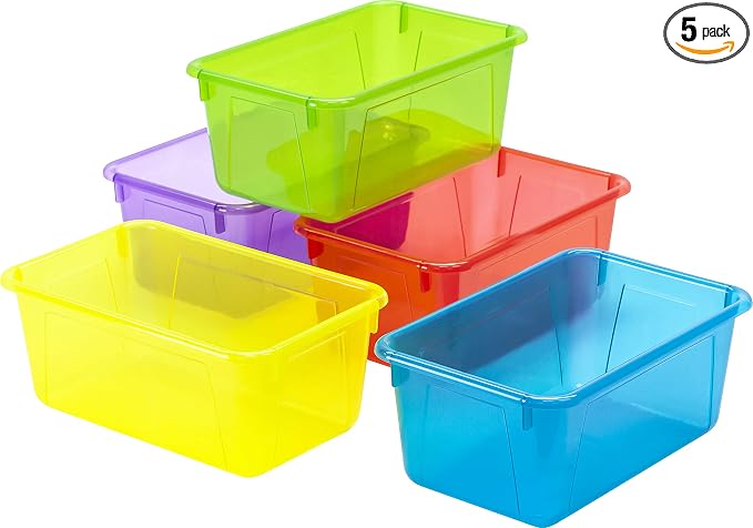 Storex Small Cubby Bins – Plastic Storage Containers for Classroom, 12.2 x 7.8 x 5.1 inches, Assorted Candy, 5-Pack (62490A05C) by Storex