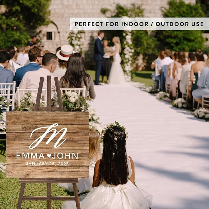 Andaz Press Custom Large Canvas Wedding Guest Book Alternative, 16 x 20 Inches, Rustic Wood Script Monogram Horizontal Personalized Sign Our Canvas Guest Book Signs For Wedding Rustic Woodland Theme - Image 5