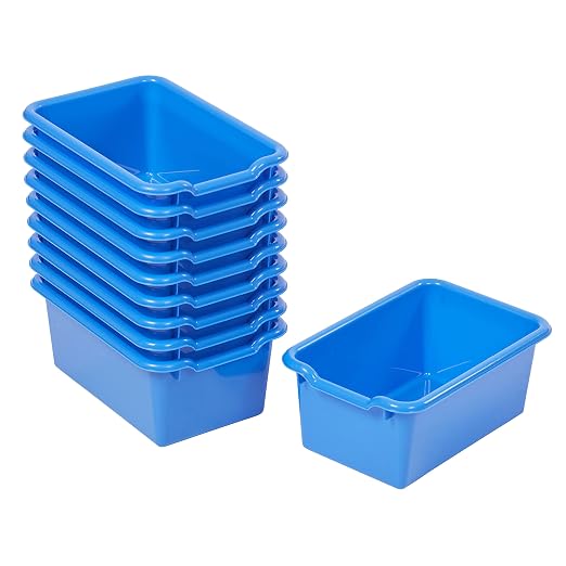 ECR4Kids Scoop Front Storage Bins, Multipurpose Organization, Blue, 10-Piece | Durable plastic, GREENGUARD Gold Certified, 1.2 gallon capacity, lightweight & nestable, built-in handle, classroom/home use by ECR4Kids