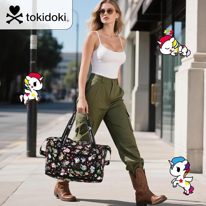 Tokidoki Unicorno Foldable Duffle Bag for Travel, 40L Expandable Weekender Bags with Trolley Sleeve Overnight Bags for Travelling(Black) - Image 3