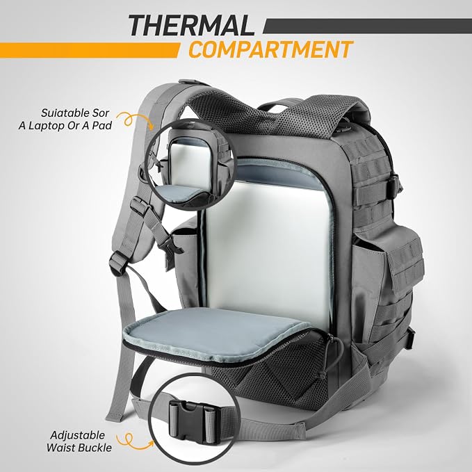 SHARKMOUTH Baby Diaper Bag for Dad - Military Diaper Backpack with Patches for Outdoor Hiking Travel Camping Park - Baby Shower Gifts Gray - Image 4