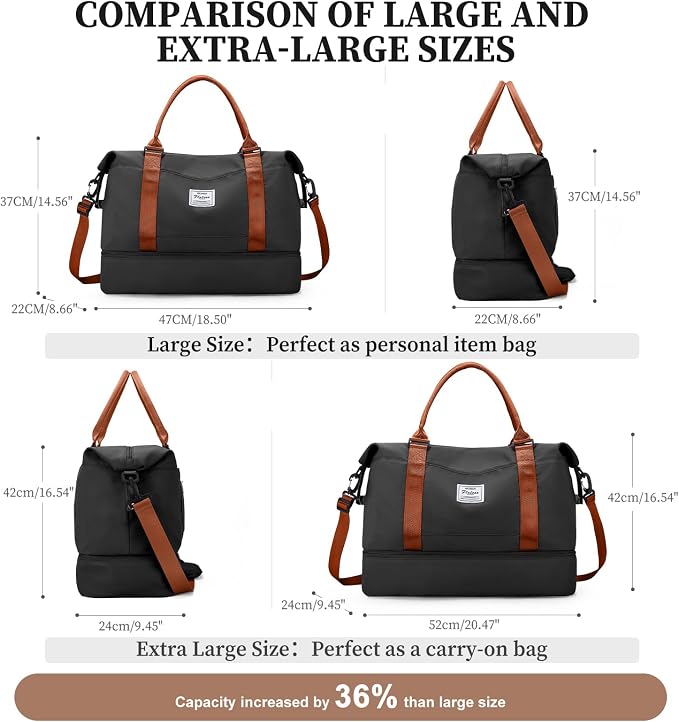 Weekender Bags for Women,Personal Item Travel Bag with Shoes Compartment | Overnight Travel Duffel Bag with Grid Toiletry Bag,Carry-On Bag,Extra Large - Image 4