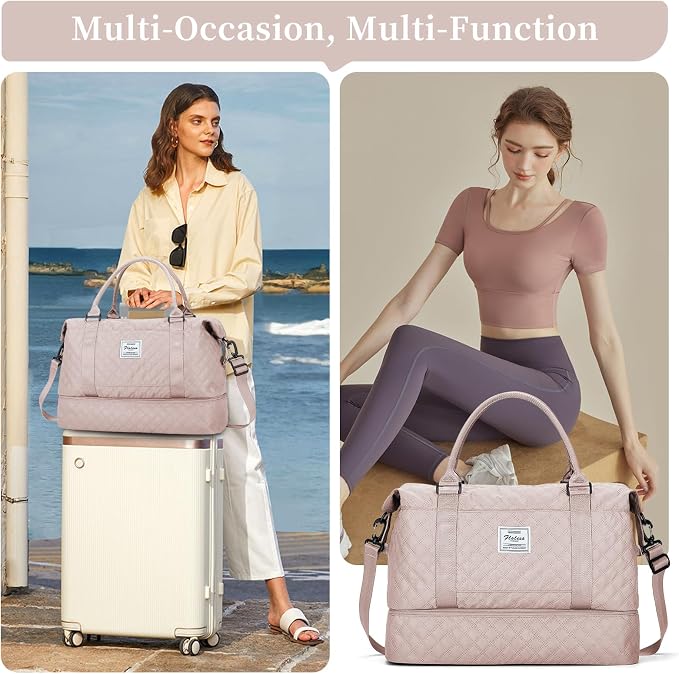 Weekender Bags for Women, Travel Duffel Bag with Shoes Compartment | Overnight Bag with Toiletry Bag, Carry on Personal Item Bag for Travel Business Trips Sport Hospital,Grid Travel Bag Set - Image 7