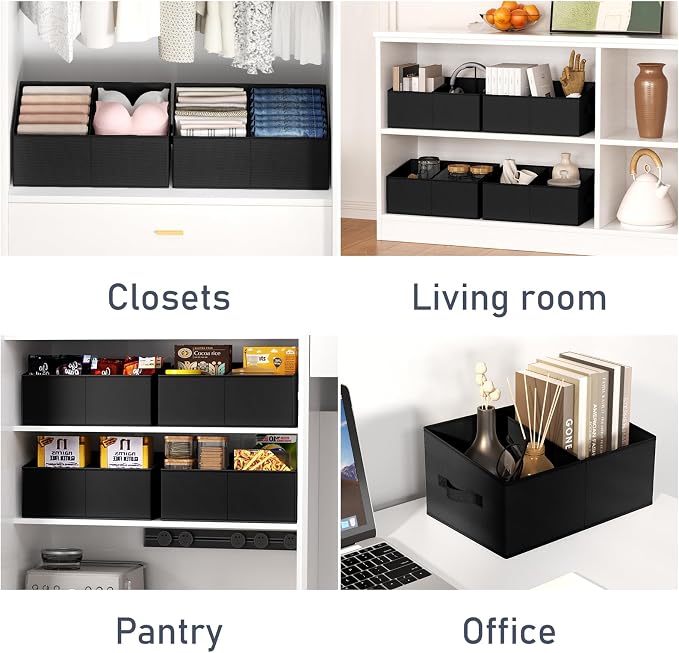DIMJ Large Closet Shelf Organizer Bins 8 Packs with Handles and Divider, Fabric Trapezoid Storage Baskets, Foldable Clothes Containers Box for Shelf, Towel, Book, Toy, Purse, Hats, Black - Image 7