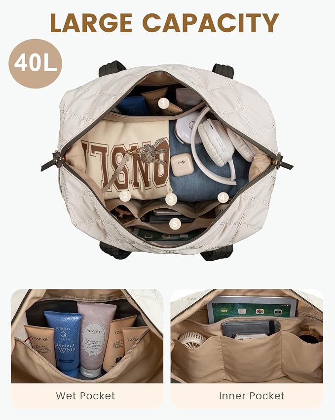 LOVEVOOK Travel Duffle Bag, Lightweight Weekender Bags for Women 40L | Shoe Compartment, Puffer Gym Bag Personal Item Travel Bag, Carry On Overnight Bags,Hospital Bag for Labor and Delivery - Image 4