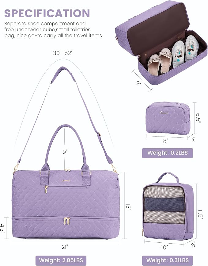 LOVEVOOK Travel Duffle Bag for Women, Weekender Overnight Bag with Shoe Compartment, Carry on Bag with Toiletry Bag, Gym Duffel Bag with Wet Pocket, Hospital Bags for Labor and Delivery 3 Pcs Set - Image 2