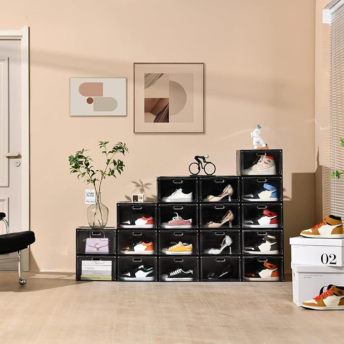 8 Pack Drop Side Shoe Boxes, Large Stackable Shoe Storage, Thick Plastic | Sneaker Storage with Magnetic Door, Shoe Organizer for Closet, Sturdy Shoe Containers, Sneaker display Case Fit up to Size 13 - Image 6