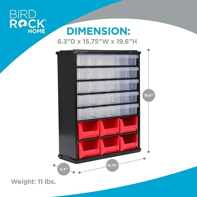 BIRDROCK HOME Craft Organizer Bin with 36 Drawers | Heavy-Duty Metal Hardware Storage Organization | Great for Nails, Nuts, Bolts, Legos | Mini & Large Drawer - Image 5