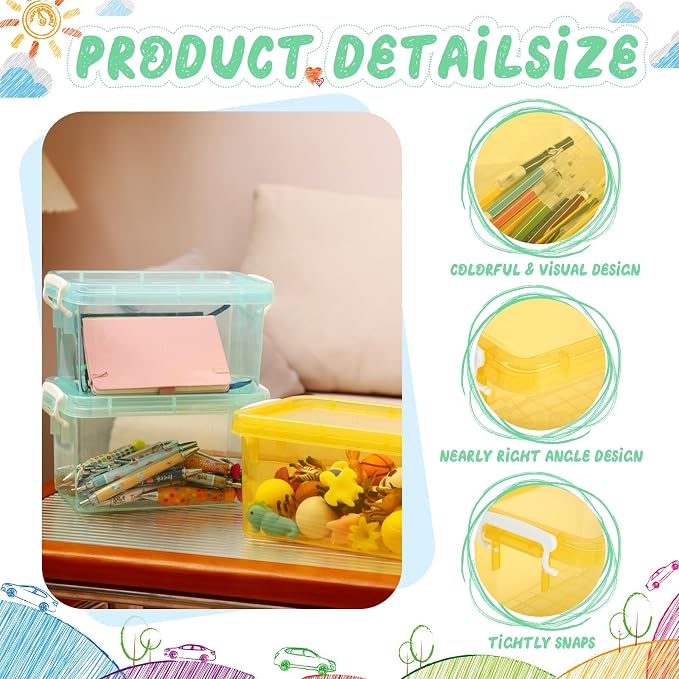 6 Pack Colorful Plastic Storage Bins with Lids 4 Quart Small Storage Latch Box Stackable and Nestable Clear Organizer Bins with Latching Handle and Buckle for Organizing(Cute Color) - Image 3