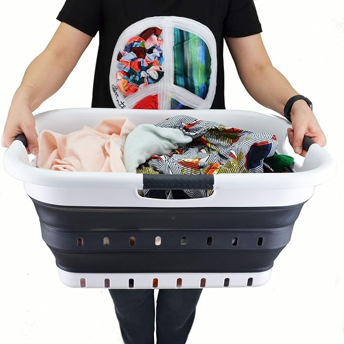 SAMMART 41L (10.8 gallon) Set of 2 Collapsible 3 Handled Plastic Laundry Basket-Foldable Pop Up Storage Container/Organizer-Space Saving Hamper/Basket (2, Black) - Image 6