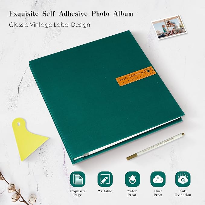 Spbapr Large Photo Album Self Adhesive Magnetic Scrapbook,DIY Scrapbook Album for 4x6 5x7 8x10 Picture,60 Pages Linen Cover Memory Book for Wedding Family Baby Pets, with Metallic Pen and Scraping - Image 4