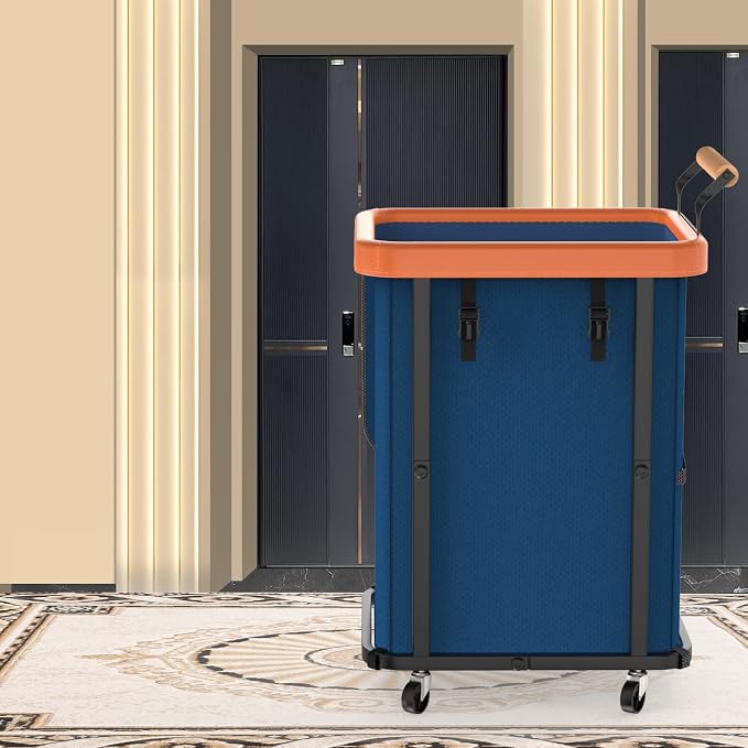 150L Laundry Basket with Wheels, Rolling Basket Hamper with Lid & Handle | Laundry Organizer Storage Cart with Heavy Duty Sturdy Metal Frame for Home, Hotel, Laundry Room - Dark Blue - Image 7