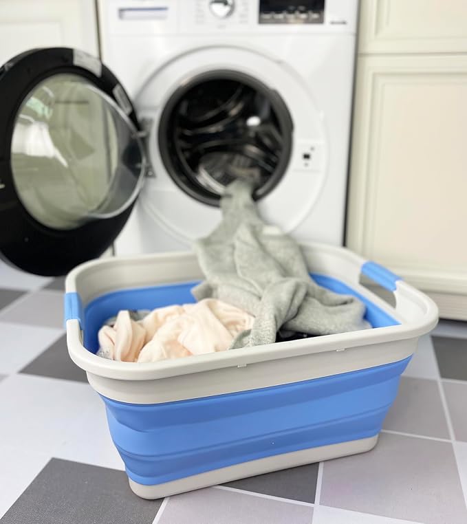 SAMMART 41L (10.8 gallon) Collapsible Plastic Laundry Basket - Foldable Pop Up Storage Container/Organizer - Portable Washing Tub - Space Saving (Grey/Little Boy Blue, Rectangular) - Image 3