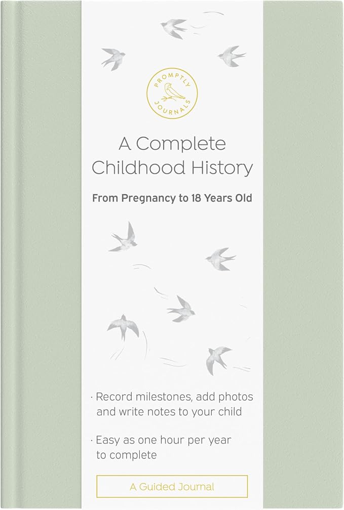 A Complete Childhood History: From Pregnancy to 18 Years Old (Aloe Green, Leatherette) | Baby Book and Pregnancy Journal | Baby Memory Book by PromptlyJournals