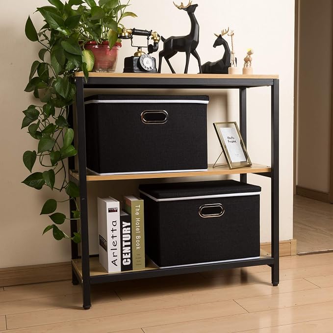 Large Foldable Storage Boxes with Lids [5-Pack] Organizer Containers Baskets Cube with Cover for Home Bedroom Closet Office Black17.7x11.8x11.8 For 6+ Year Old Boys and Girls - Image 4