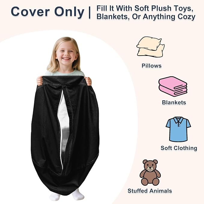 Lukeight Stuffed Animals Storage Bean Bag Chair Cover for Adult Teen, Cozy Velvet Plush Toy Organizer Seat, Cover Only, No Filling Included, Long YKK Zipper, Side Pocket, XXX-Large 42 x 23 in - Image 2