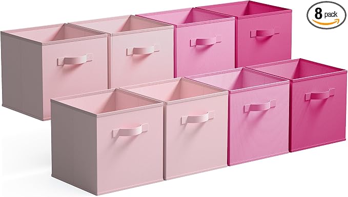 GRANNY SAYS 11 Inch Fabric Cube Storage Bins, Pink Gradient, 8-Pack | Collapsible Storage Cubes with Thickened Base Plate, Sturdy Handles, Decorative Baskets for Shelves, Closet by GRANNYSAYS