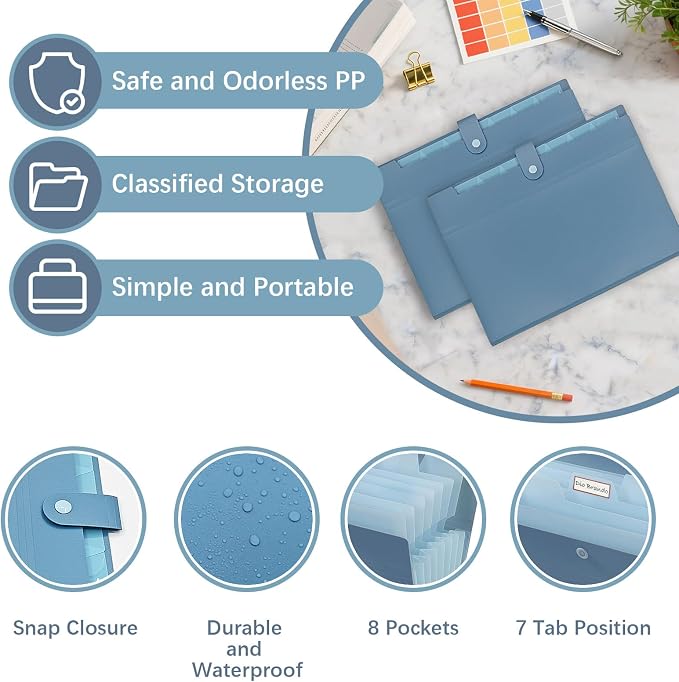 2Pack Accordion File Organizer Expanding File Folder with 8 Pockets Office | Letter Size Portable Paper Document Organizer for Office Home Business Supplies, Student Classroom Storage - Image 3
