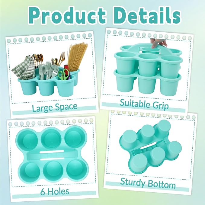 gisgfim 6 Pack Classroom Caddy Organizer with Handle, 6 Compartments, Blue | Stackable Plastic Table Caddies, 12x9x3.5 In, caddy Organizer for School Supplies, Crayons, Pencils, Crafts and Drink Cups - Image 3