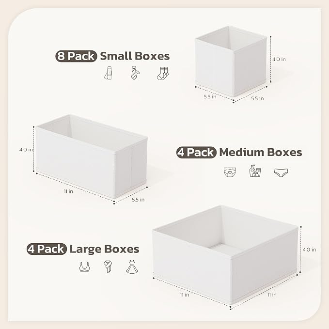 Drawer Organizer, 16 Pack Baby Dresser Organizer for Nursery, Foldable Closet Organizers and Storage Dresser Dividers for Clothes, Socks, Scarves, Ties (White) - Image 2