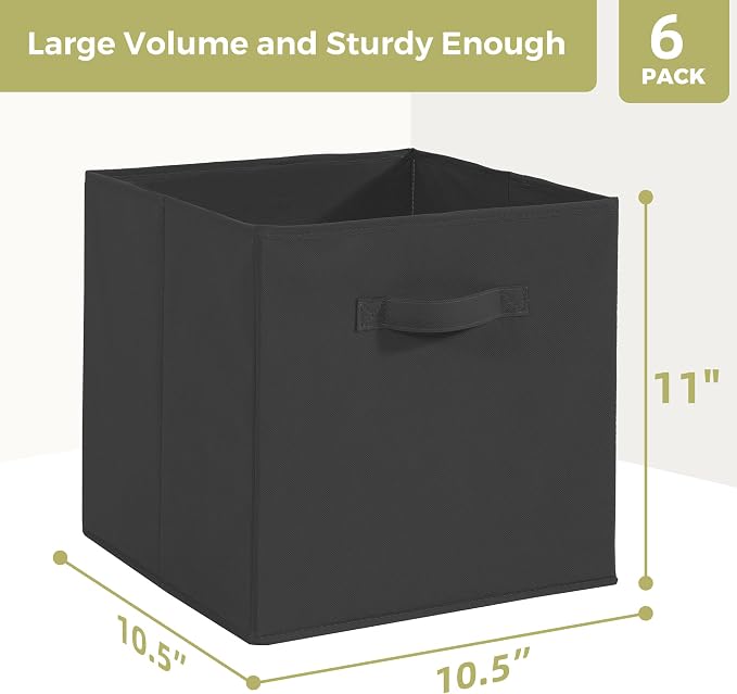 Storage Cubes, 11 Inch Cube Storage Bins, Set of 6, Fabric Foldable Storage Bins With Handles, Closet Storage Organizer Bins, Cubby Clothing Storage Baskets for Shelves, Black - Image 2