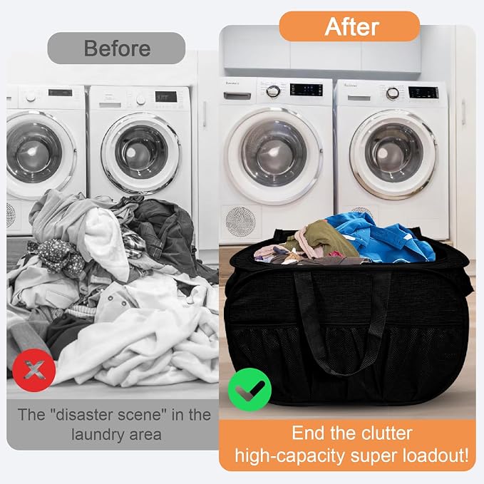 4 Pack Collapsible Laundry Baskets with Lid, Foldable Laundry Basket with 6 Pockets, Pop Up Laundry Hamper with Dual Handles, 99L Sturdy Clothes Hampers for Home, Dorm, Apartment, Travel, Black - Image 6