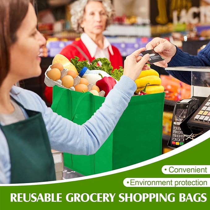 Hillban 30 Pack Large Reusable Shopping Bags Bulk | Heavy Duty Foldable Grocery Bags 16 x 13 x 10 Inch, Washable Portable Storage Totes with Reinforced Handles - Image 2