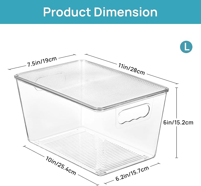 Vtopmart 10 Pack Clear Stackable Storage Bins with Lids and Handles, Large | BPA-free Plastic, Organize Vertically, For Pantry Kitchen Fridge Cabinet Closet Bathroom, Built to Last, Easy to Move - Image 2