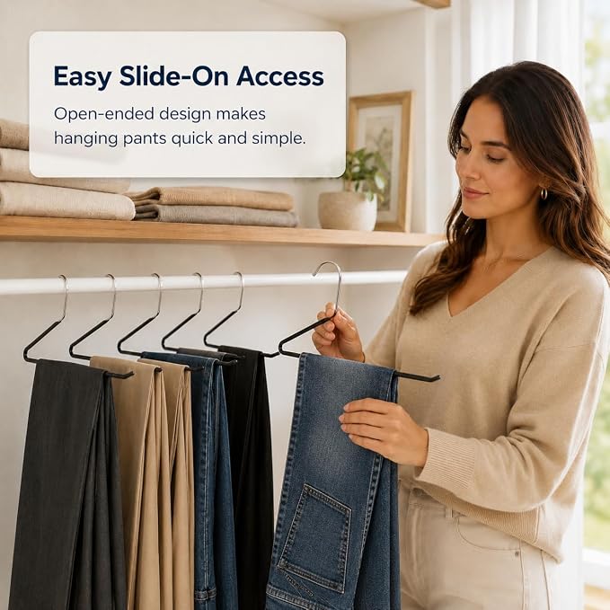 Pants Hangers 40 Pack Open-Ended Metal Pants Hangers Space Saving | Jeans Hangers with slim profile, metal pants hangers with non-slip coating, easy access for slacks, jeans, and trousers - Image 2