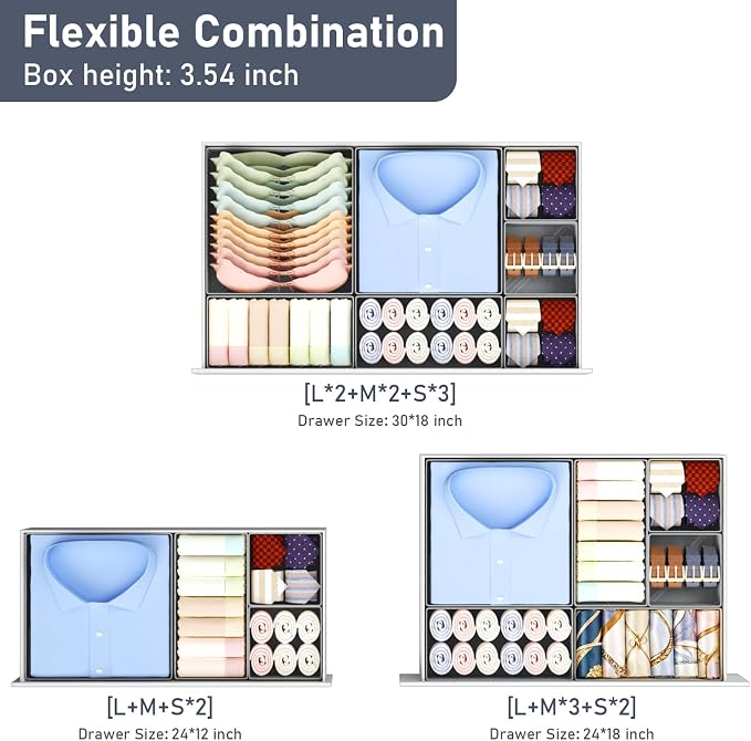 DIMJ Drawer Organizer Clothes 28 Pack - Foldable Baby Organizers and Storage & Closet Organizers for Bedroom, Closet - Nursery Organization Dresser Dividers for underwear, Sock,Bra, Belt, Tie,Gray - Image 4