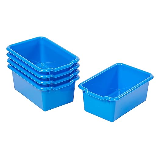 ECR4Kids Scoop Front Storage Bin, Multipurpose Organization, Blue, 5-Piece | Durable plastic, GREENGUARD Gold Certified, 1.2 gallon capacity, lightweight & nestable, built-in handle, classroom/home use by ECR4Kids