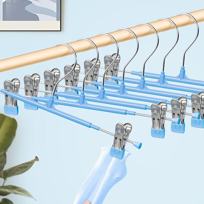 HUADYMEET 12 Inch Heavy Duty Pants Skirt Hangers with Clips,Blue,30 Pack | Metal,Space Saving,Adjustable,Hanger for Jeans Shorts Clothes Slacks Trousers,For Adult Men Women Children, Non Slip - Image 3