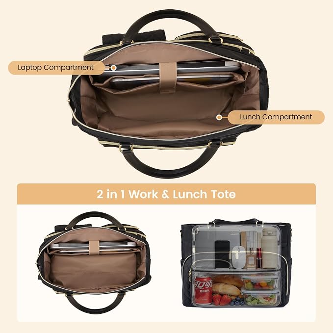 LOVEVOOK Insulated Lunch Tote Bag for Women, Work Bag for Women with Cup Holder, Large Capacity Teacher Bag with Laptop Compartment, Water Resistant Nurse Tote for Travel, College, 15.6 Inch Black - Image 5