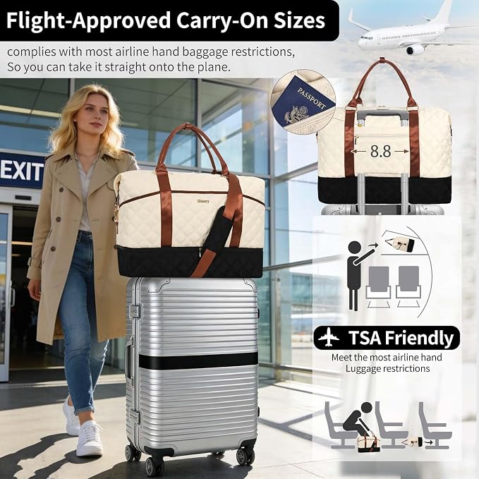 Weekender Bag, Large Travel Duffel Bag for Women, Carry on Overnight Bag with Shoe Compartment and Toiletry Bags - Image 5