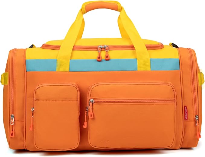 Large Kids Duffle Bag for Travel, Overnight or Weekend, Orange | Roomy Size: 22.0"L x 12.0" H x 12.0"W, Made of Thick Polyester Fabric by HawLanderBackpack