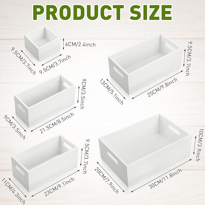 Set of 6 Wood Storage Boxes with Handles Wooden Nesting Crates Rustic Farmhouse Storage Container for DIY Crafts Party Home Table Decoration Display(White) - Image 3