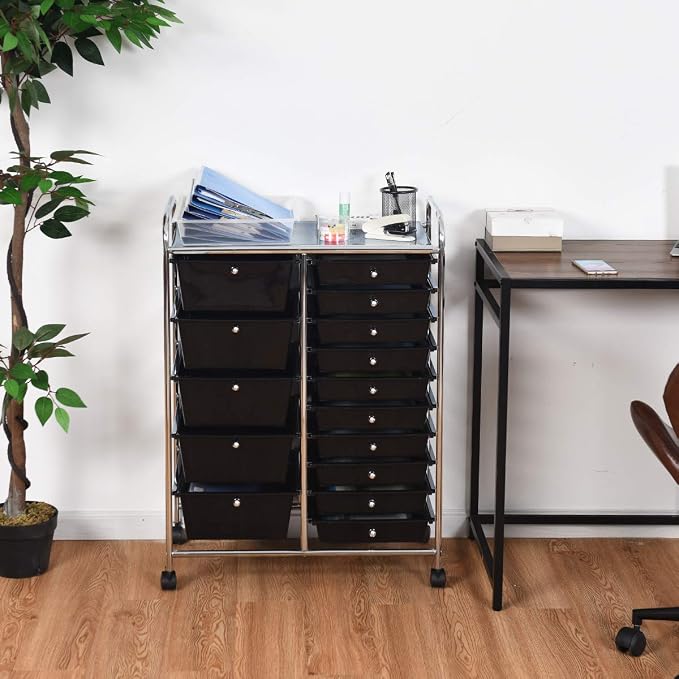 Moccha 15-Drawer Rolling Storage Cart - Under Desk Storage Drawers with wheels for Craft Art Supply Paper Salon, Scrapbook Paper Tools, Mobile Utility Cart for Classroom (15 Drawers, Black) by LDAILY