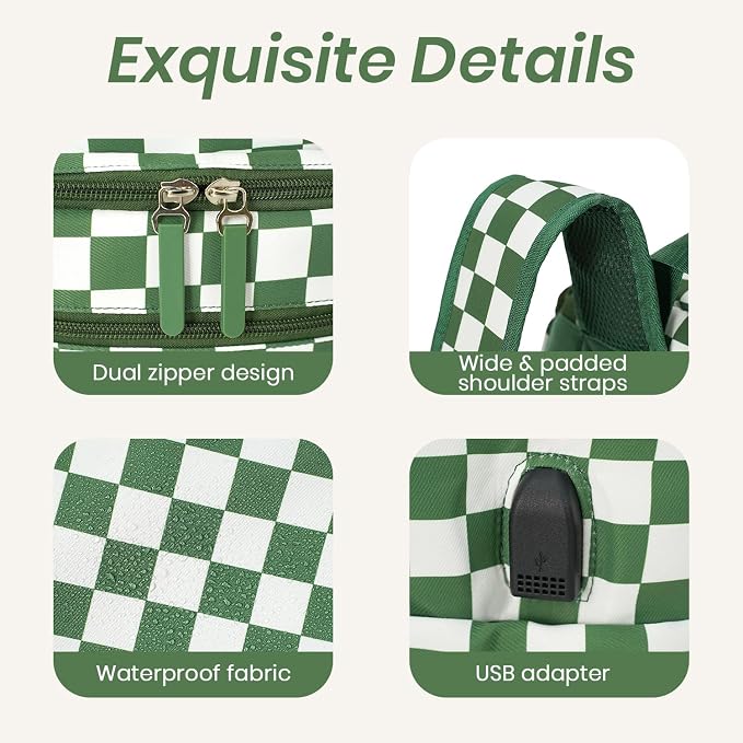 FHELAD Checkered Diaper Bag Backpack with Changing Pad & Stroller Clips | Baby Diaper Bag, Baby Shower Gifts, 4 Insulated Bottle Holders, Wet Wipe Pocket, Luggage Strap - Image 4