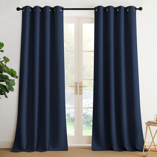 NICETOWN Navy Blue Blackout Curtains 102 inch Long, Thermal Insulated Grommet Privacy Energy Saving Shades for Bedroom, Living Room, Bathroom, Laundry, Patio, Closet, 2 Panels, W52 x L102