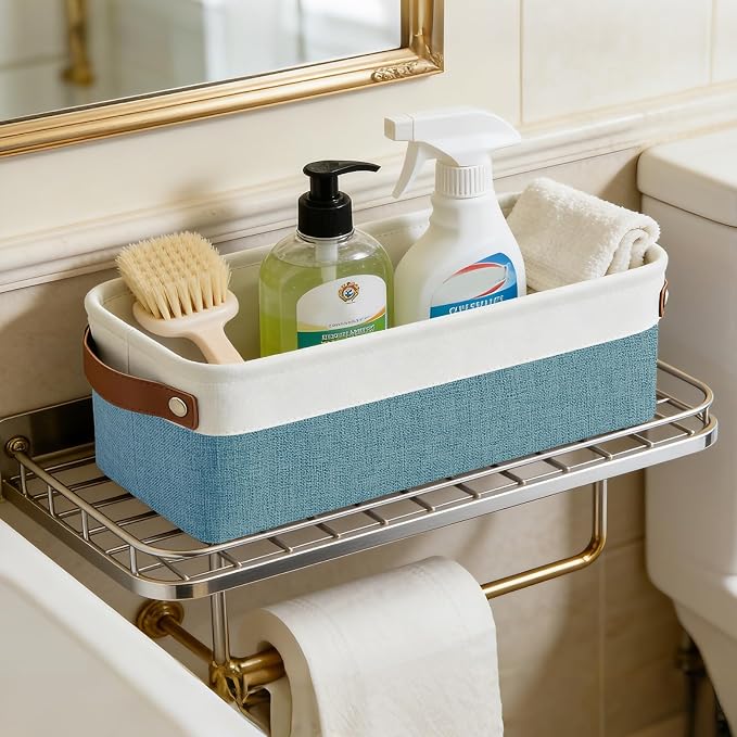 Small Fabric Storage Baskets, 15x6x5 inch Narrow Storage Bins 4-Pack Long Storage Basket for Organizing with Handles, Decorative Basket for Closets, Shelves, Toilet Paper, Teal - Image 7