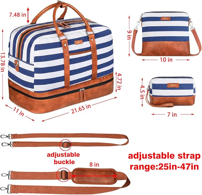 Weekender Bag for Women, Large Overnight Bag Canvas Travel Duffel Bag Carry On Tote with Shoe Compartment 21" 3Pcs Set - Image 4
