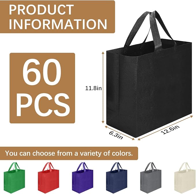 Reusable Grocery Bags 12.6 * 6.3 * 11.8 in - Non Woven Totes Bag with Reinforced Handles, Shopping Bags Bulk - Image 2