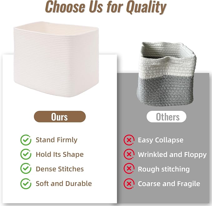 3 Pack Cube Storage Bin, 17”x12”x12” Cotton Rope Woven Baskets for Organizing Toys Clothes Towels, Square Gift Storage Baskets for Shelves, Nursery, Closet, Bathroom, Pantry (White) - Image 9