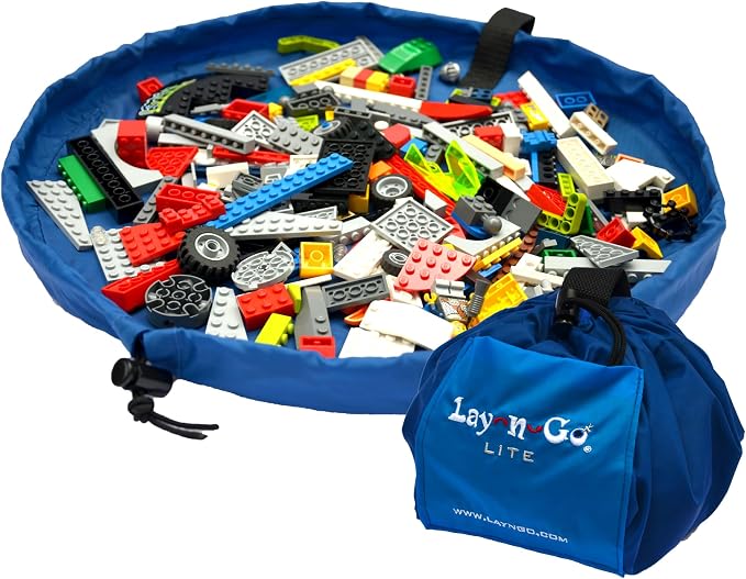 Lay-n-Go Layflat Portable Drawstring Cinch Storage Toy & Mini Figures Organizer & Play Mat, Mesh Pockets, Home & Travel, Kids & Toddlers Playdates, 2 Straps for Backpack, Durable, Machine Washable by Lay-n-Go