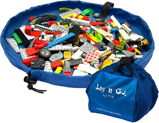 Lay-n-Go Layflat Portable Drawstring Cinch Storage Toy & Mini Figures Organizer & Play Mat, Mesh Pockets, Home & Travel, Kids & Toddlers Playdates, 2 Straps for Backpack, Durable, Machine Washable by Lay-n-Go