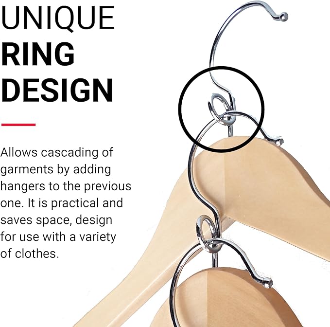 Proman Products Kascade Space Saving Wooden Hangers Clothes Hangers 50 Pack | Hangers with pants bar & shoulder notches feature a cascading design that saves closet space and keeps clothes organized. - Image 3