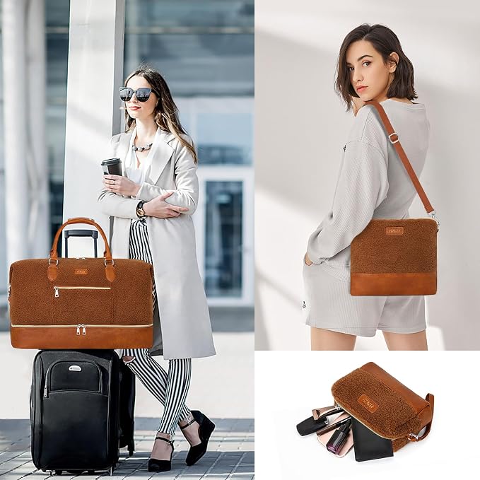 ITIEZY Weekender Bag for Women 21.5" Travel Duffel Large Carry On Bag 3PCS | Nylon Duffel Bag with Waterproof Shoe Compartment, Crossbody Bag and Toiletry Bag, Travel Weekend Hospital Overnight Gym Bag - Image 2