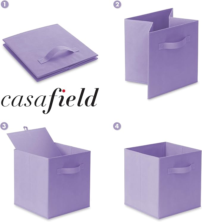 Casafield Set of 12 Collapsible Fabric Cube Storage Bins, Lavender - 11" Foldable Cloth Baskets for Shelves, Cubby Organizers & More - Image 6