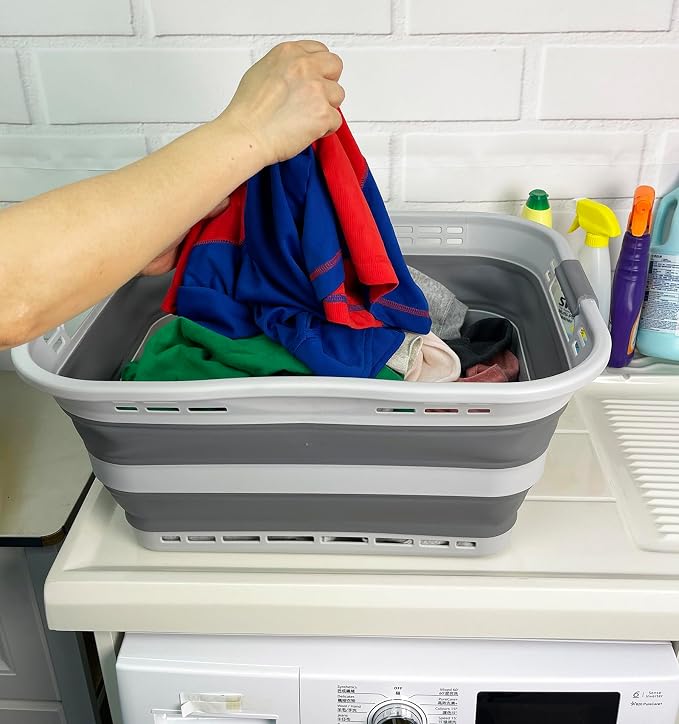 SAMMART Set of 2 Collapsible Plastic Storage Basket - Foldable Pop Up Storage Container - Portable Laundry Organizer - Space Saving Hamper (Grey, 42L (Style A)) - Image 2